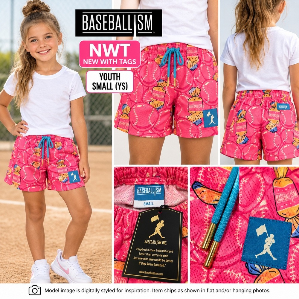 Baseballism Bubbles & Doubles Youth Small Mesh Shorts Pink NWT